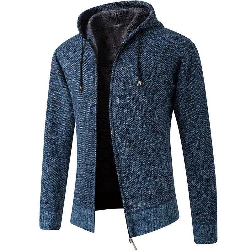 

New 2023 Cardigan Mens Hooded Collar Fleece Warm Sweaters Coat Men Coat Hoodies Jacket Thick Full Solid Cardigan Male Coats