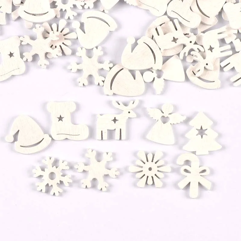 50pcs 22-30mm White Christmas Wood Slices Decoration DIY Crafts For Scrapbooking Home Decoration Wooden Ornaments m2215