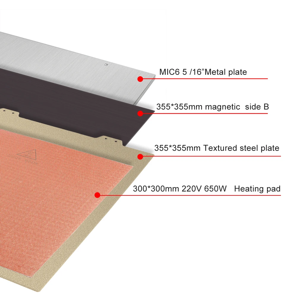 FYSETC 355mm Voron V2.4 MIC-6 Super Flat Aluminum Build Plate 8mm Silicone Heater Heatbed For VORON 2 3d Printer DIY Parts