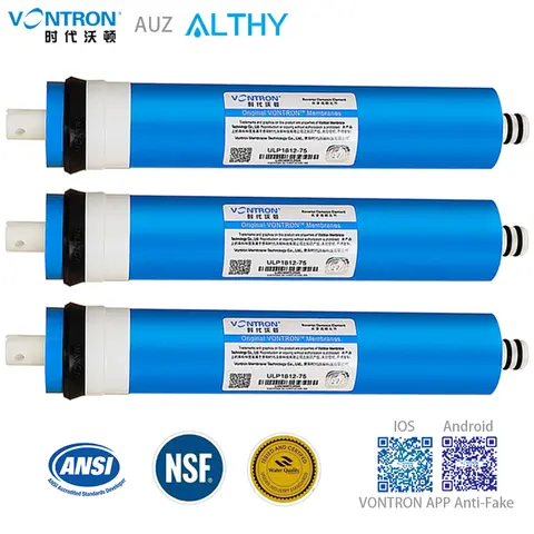 VONTRON 역삼투 RO 멤브레인 75GPD / 100GPD 교체용 정수 필터 시스템 정수기 ULP1812-75 / ULP2012-100