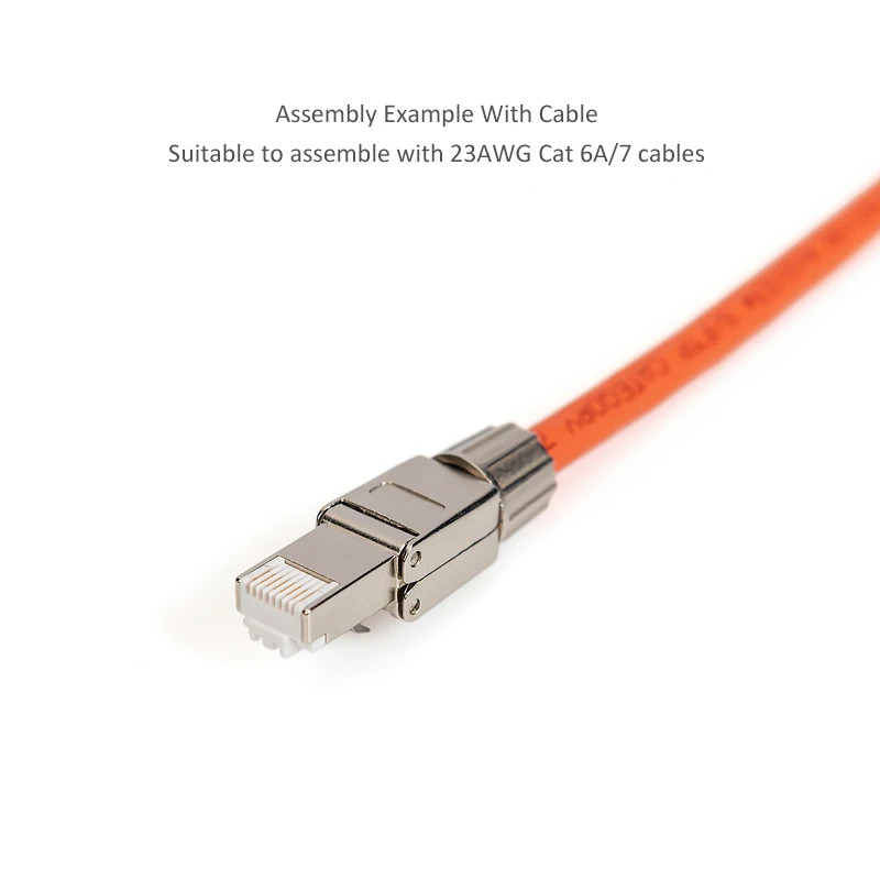 Linkwylan RJ45 Cat6A Toolless Field Connector Termination Plug Metal Clip Shielded For 23AWG Solid Cable