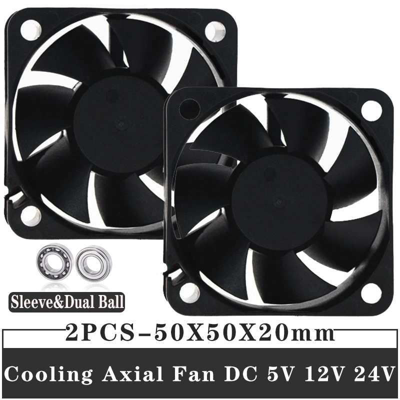 

2PCS GDSTIME 50mm x 20mm DC 5V 12V 24V 5cm Industrial Motor Case Brushless Cooling Fan For Exhaust Ventilation Fan Replacement