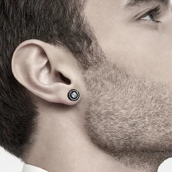 Korean Fashion Stud earrings personality all-match simple stainless steel Earrings round zircon man woman's hip-hop Ear jewelry