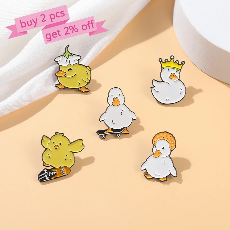 Lovely Animal Enamel Pin Custom Naughty Skate Goose Duck Chicken Brooch Bag Lapel Pin Cartoon Funny Badge Jewelry Gift for Kid