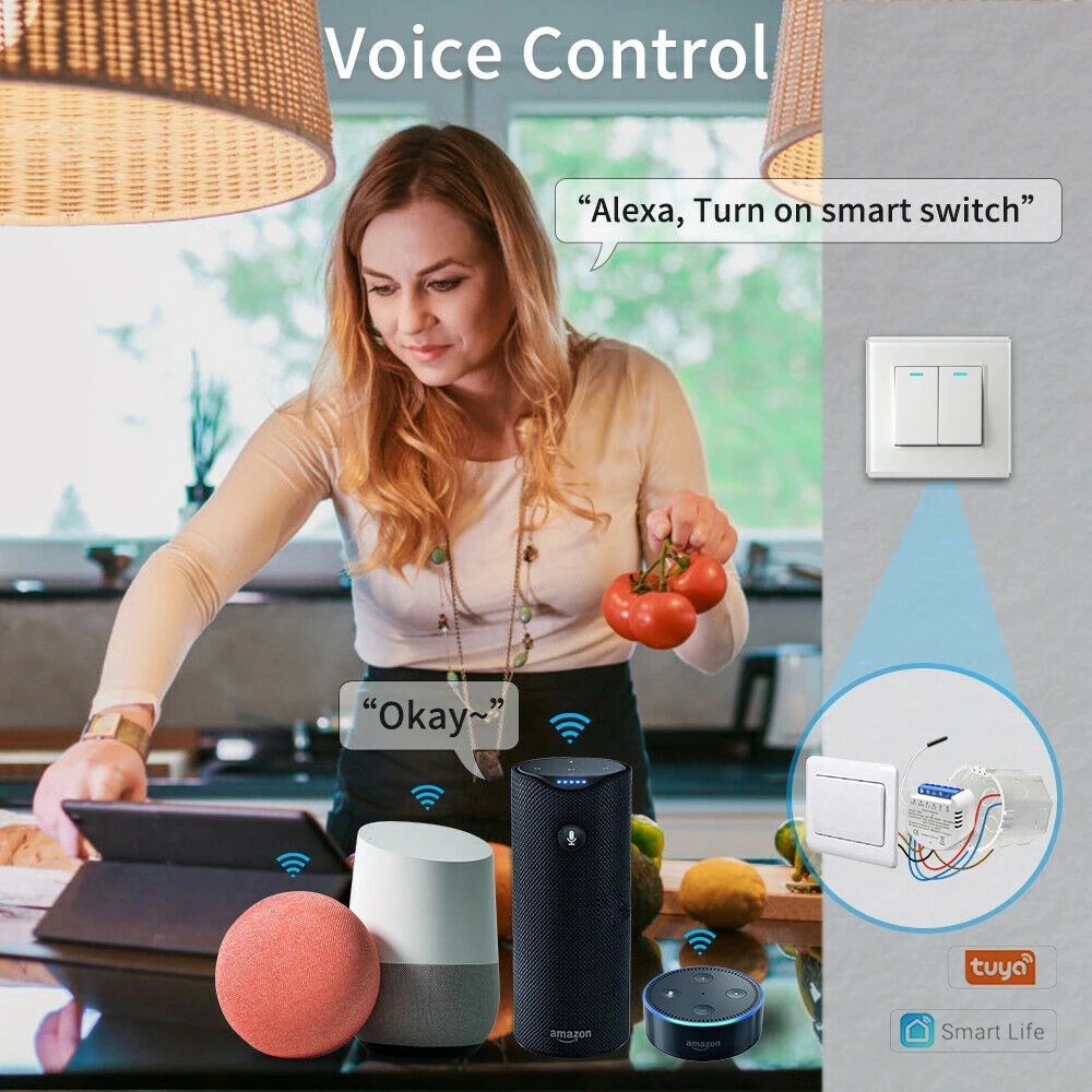 Módulo de interruptor de luz inteligente con Wifi, Control remoto por aplicación, compatible con Alexa y Google Home, Tuya, Smart Life, 2 entradas,