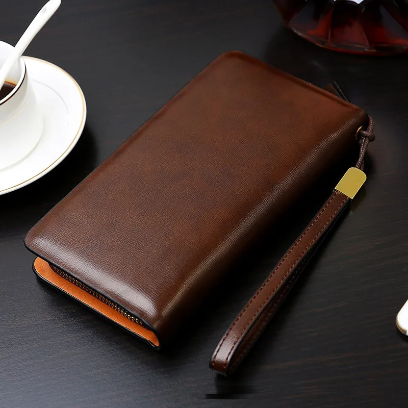 Men's PU Leather Zipper Handbag Multi-Functional Gentleman Wallet Black Business Mobile Phone Purse Wholesale