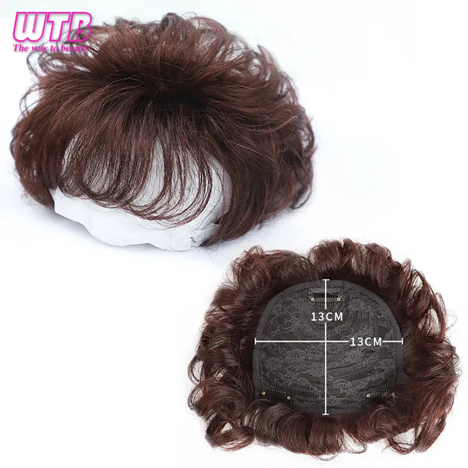 Clipe Curto Ondulado Na Extensão Do Cabelo Com Franja Para Mulheres, Capa De Substituição Sintética, Cabelo Branco, Preto, Marrom, Hairpieces