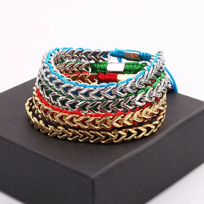New Design High Quality Stainless Steel Chain Handmade Cord Braided Macrame Bracelet Men Jewelry Gift