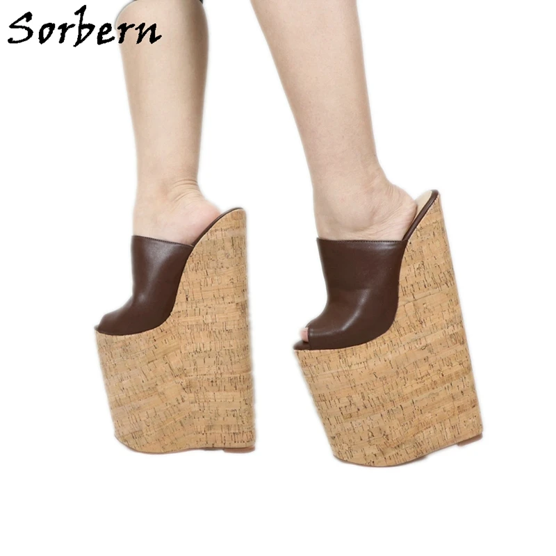 Sorbern 12 Inch Extreme High Heel Mules Women Shoes Crok Wedges Platform Open Toe Slip On Transfer Girls Drag Queen Slides 2020