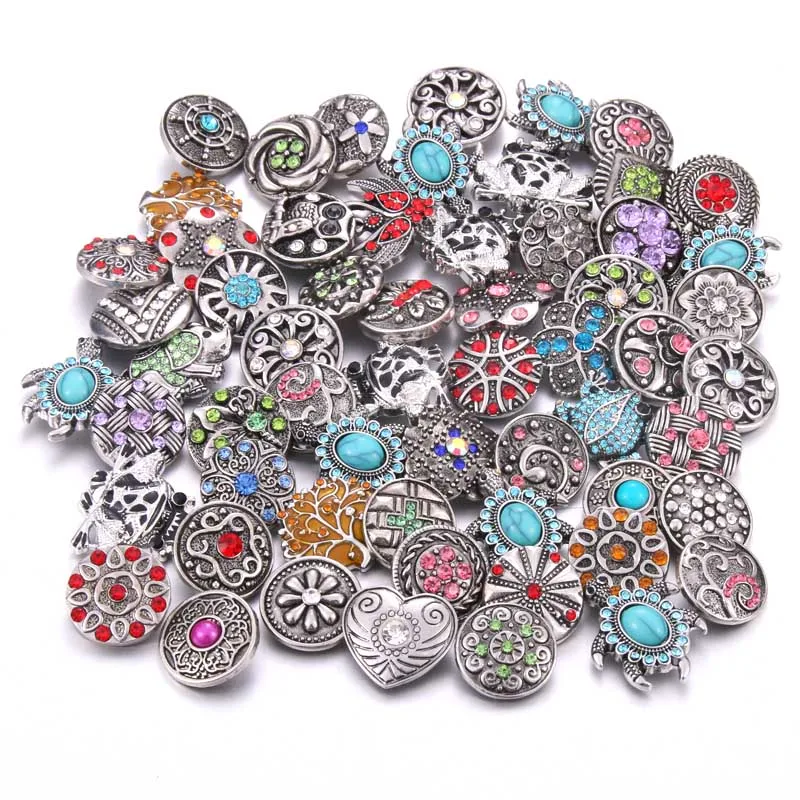 Wholesale 5pcs/lot 18mm Snap Jewelry Mix Many Styles 18mm Metal Snap buttons Silver Color buttons Rhinestone Snaps Jewelry