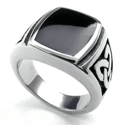 Fashion New Jewelry Stainless Steel Ring Knot Signet Jewelry Heavy Wide Ring Black Silver color Ring US Size 7 -15