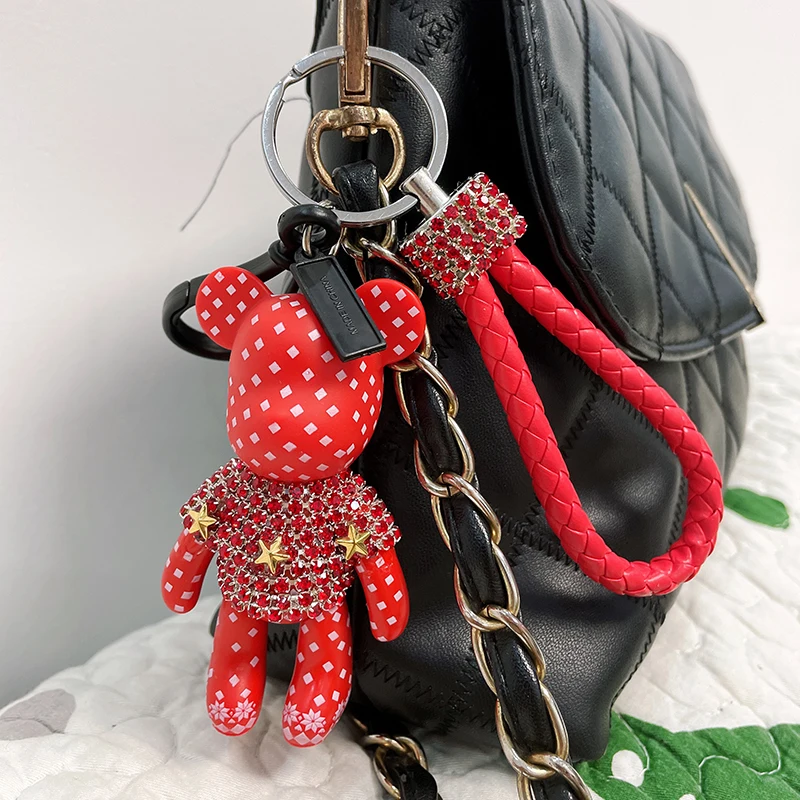 Luxury Rhinestone Purse Keychain Small Bear Car Keychain Women Bag Accessories Couple Key Chain Charm Holder