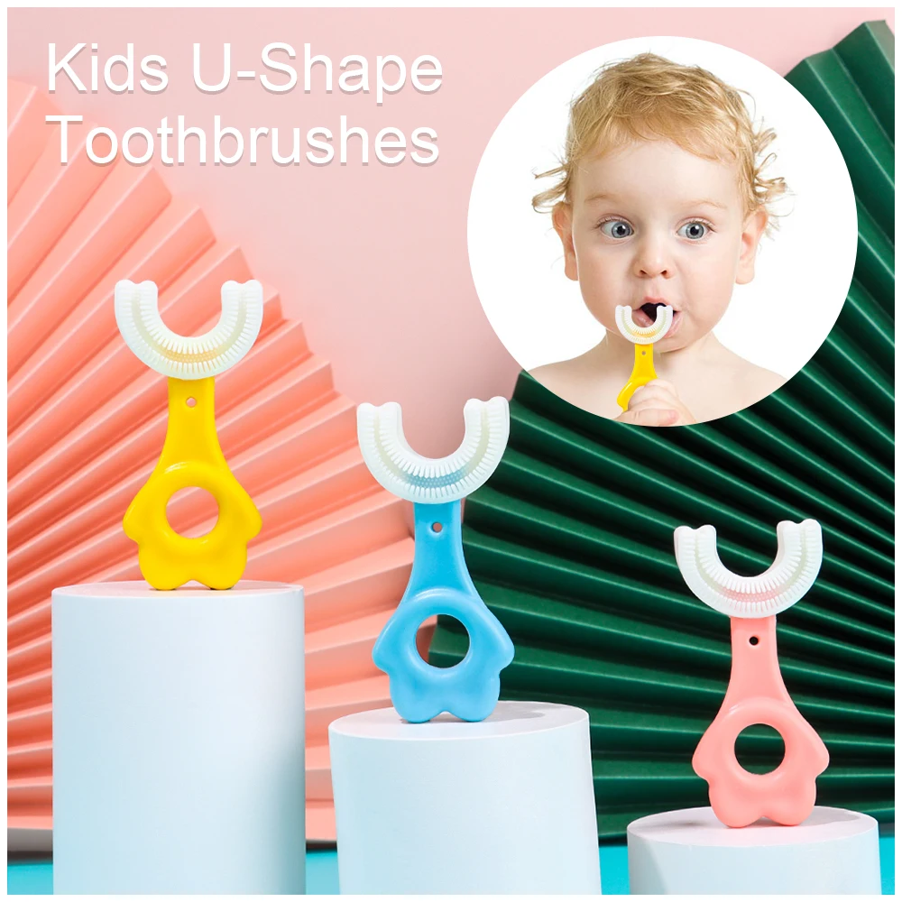 1PC 2-12 Years U-shaped Kids Toothbrush Silicone Cleaning Brush Mini Convenient Children's Teeth Wash Simple Oral Care Tool