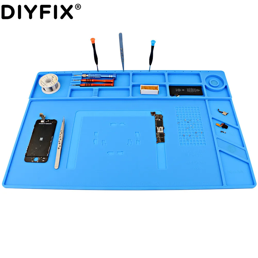 DIYFIX S140 35x25 cm di Calore Isolamento Pad In Silicone Scrivania Zerbino Piattaforma di Manutenzione con Magnetico Sezione BGA Saldatura di Riparazione strumento