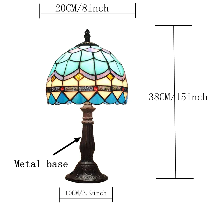 Imagem -03 - Estilo Europeu Mediterrâneo Pequena Lâmpada de Vidro Tiffany Lâmpadas Quarto Estudo Cabeceira Moda Simples Iluminação das Crianças 20cm