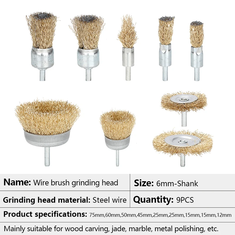 XCAN Draht Rad Pinsel 6mm Schaft 6,7,9 stücke Messing Beschichtet Draht Pinsel Set für Entfernung Rost Korrosion Metall Polieren Rad
