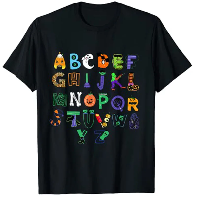 

Halloween Alphabet ABC Teacher Costume Kids Cute T-Shirt Graphic Tee Tops