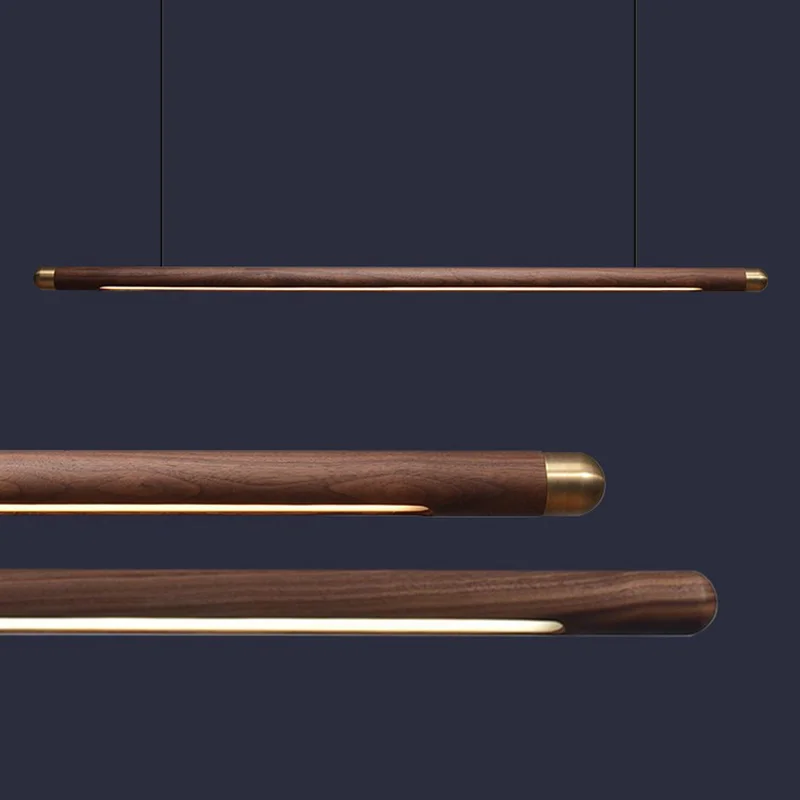 

Designer Nordic Restaurant Bar Wood Pendant Lights Black Walnut Minimalist Long Strip Led Hanglamp Home Decor Dining Room Lights