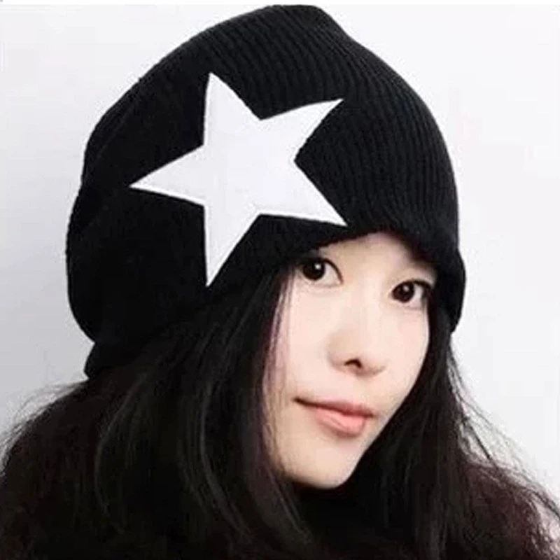 New Winter Warm Beanies Hats Five-Pointed Star Embroidery Acrylic Skullies Hip Hop Soft Knitted Hat For Men Women Outdoor Caps