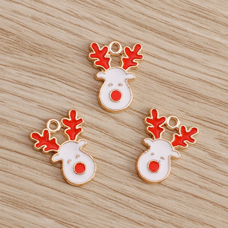 10 Stück 12*16mm süße Emaille Weihnachten Elch Charms Anhänger für Halsketten Ohrringe DIY Cartoon Weihnachten Hirsch Charms Schmuck Basteln – Detail 6