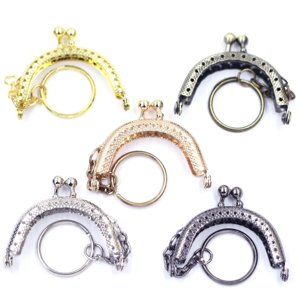 1PC Kiss Lock Clasp With Key Ring Chain Frame Arch M For Coin Purse Bag Wallet Craft DIY Finding