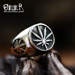 BEIER vintage leaf stainless steel signet maple design ring fashion unique Goros Takahashi Feather Jewelry BR8-379