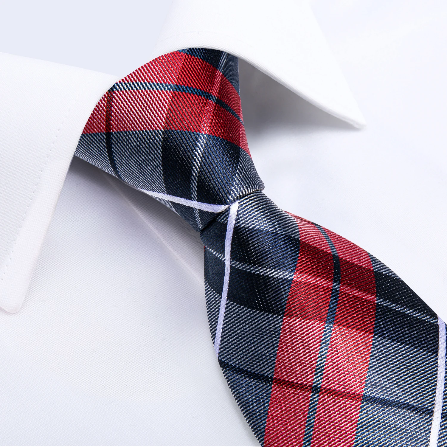 Classic Plaid Check Red Blue White Striped Silk Ties For Men Business Wedding Men's Neck Tie Handkerchief Cufflinks Gift For Men