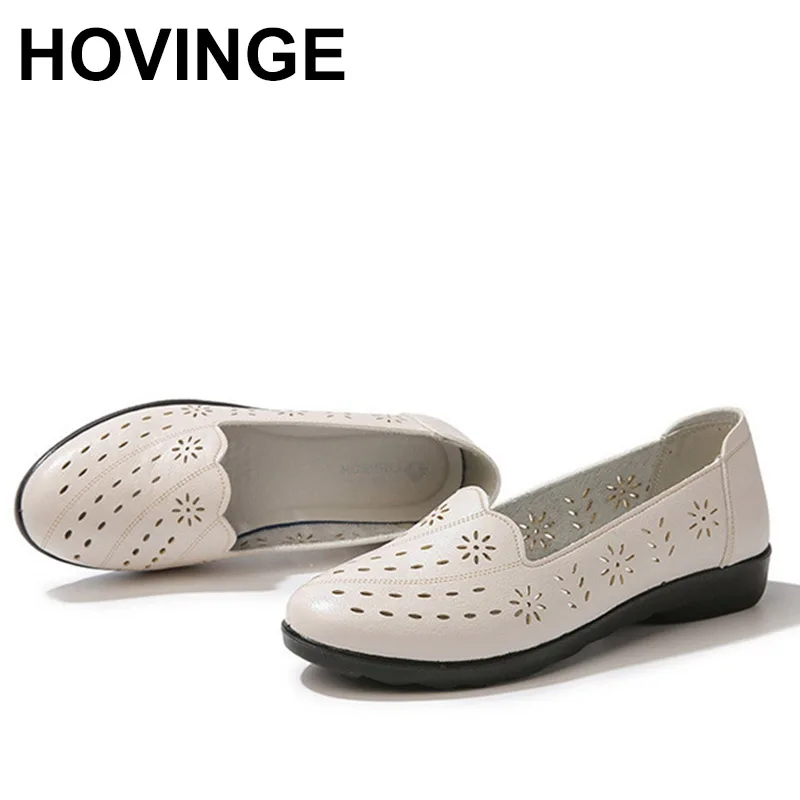 HOVING Spring Autumn Leather Flat Shoes Women Casual Loafers Ballet Flats Shoes mother slip on summer shoes Ladies free