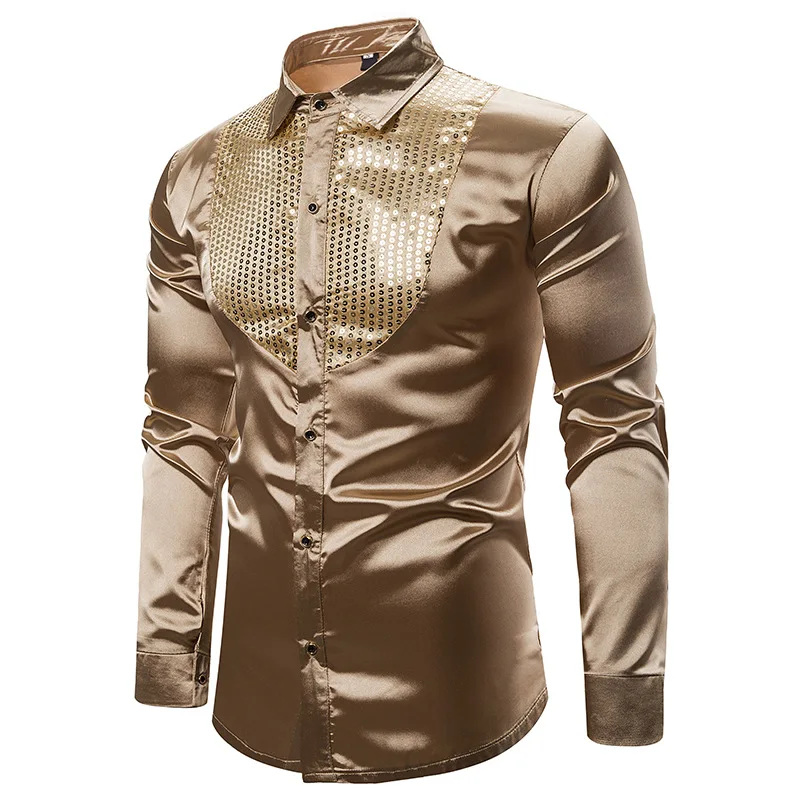 Men Long Sleeve Wedding Dress Shirt For Men Soft Comfortable Shine Business Shirt Men England Style Sequin Formal Shirt Men Tops