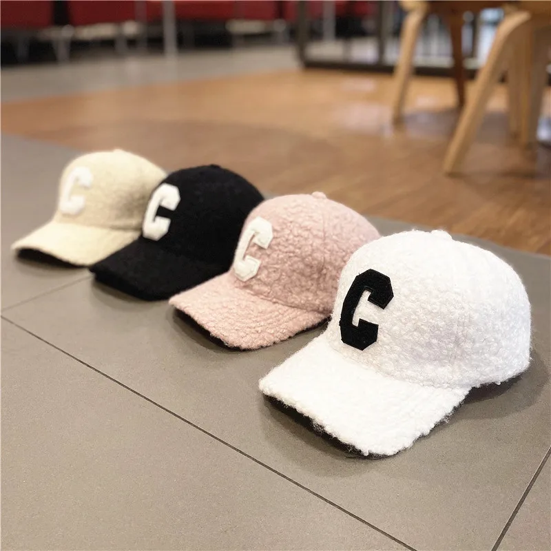 Winter Women Adult Thick warm Lamb Wool Baseball cap C Letter Sport hat Gorros