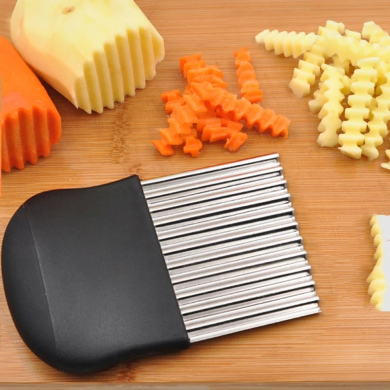 Stainless Steel Potato Chip Slicer Dough Vegetable Fruit Crinkle Wavy Slicer Knife Potato Cutter Chopper French Fry Maker