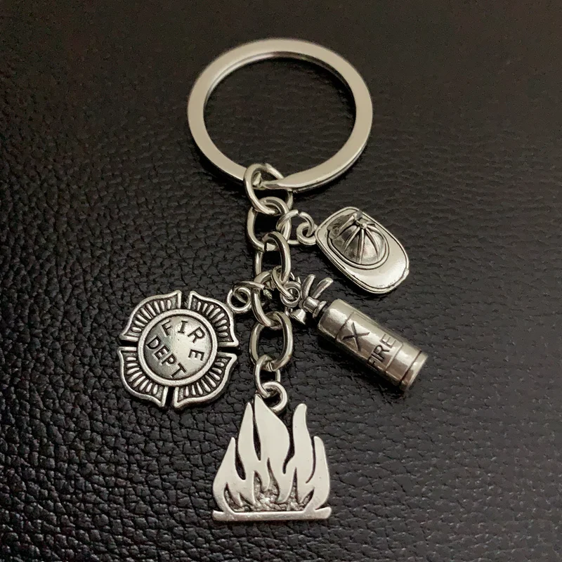 2020 New Fire Extinguisher and Flame Keychain/Firemen Gift/Firefighter Pendant keychain Gift