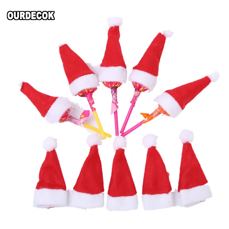 100Pcs New Mini Cute Santa Claus Hats Christmas Lollipops Candy Small Hat enfeites de natal Christmas