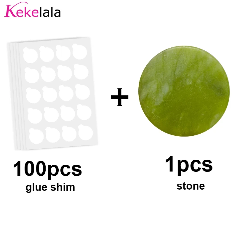 Kekelala 100pcs Eyelash Extension Glue Sticker Shim Paper Pads And Round Jade Stone Holder Set