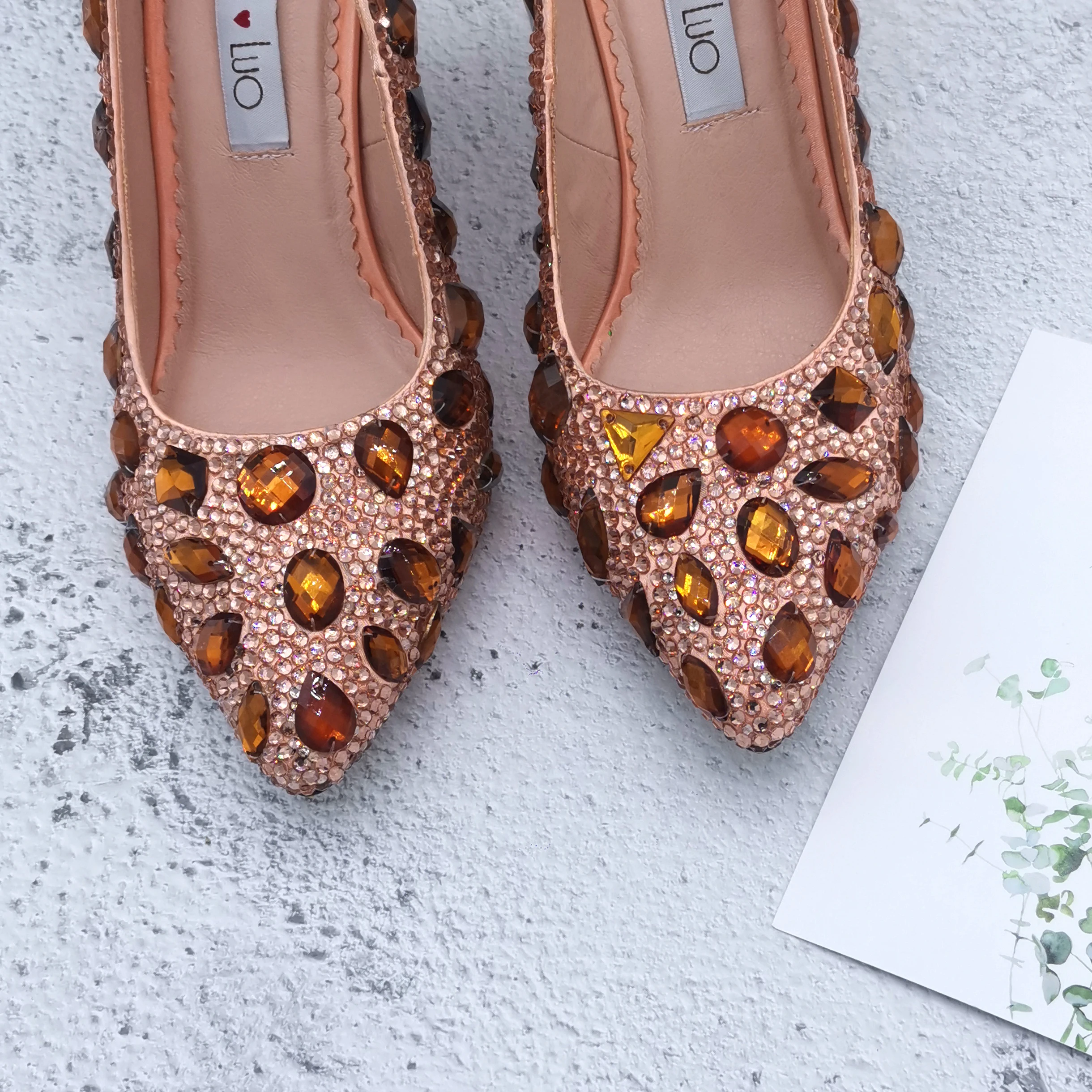 BS1214 DHL Custom Made Peach Coffee Brown Crystal Shoes With Matching Bag Set High Heels  Women Shoes Bridal Wedding Shoes