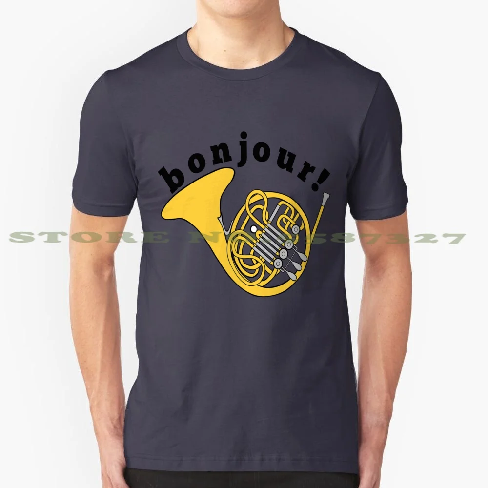 Bonjour! Spit Happens - Amusing French Horn Classic Instrument Shirt 100% Cotton T-Shirt