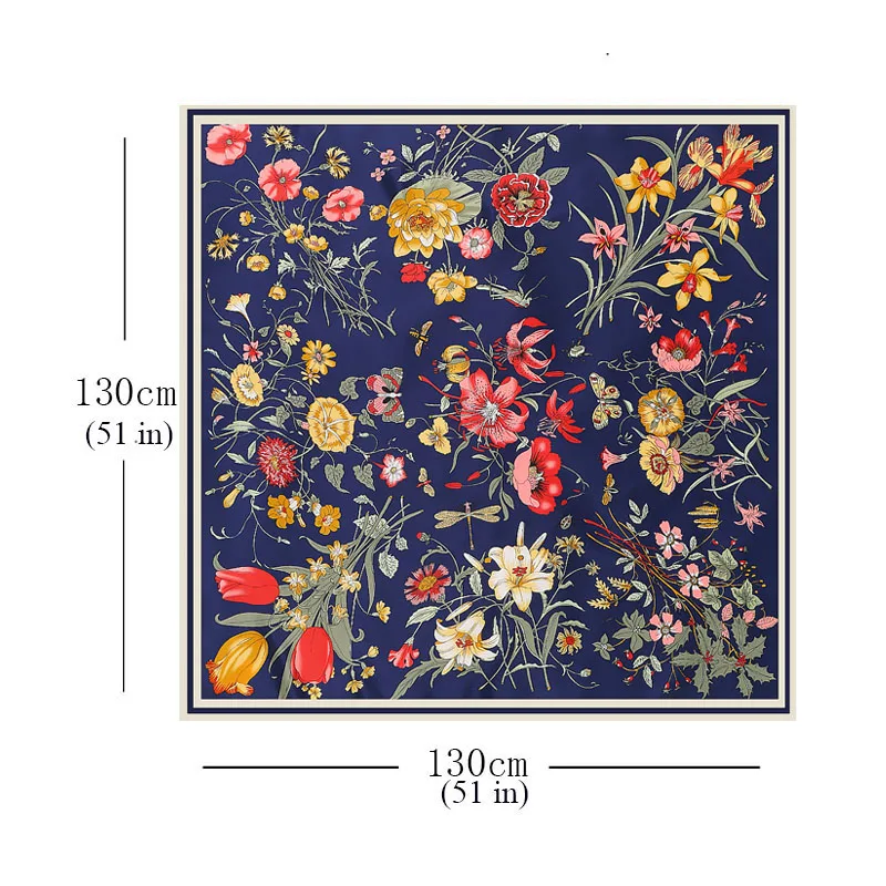 LESIDA Pure Silk Scarf Women Large Shawls Flower Design Square Scarves Echarpes Foulards Femme Wrap Bandanas 130*130CM