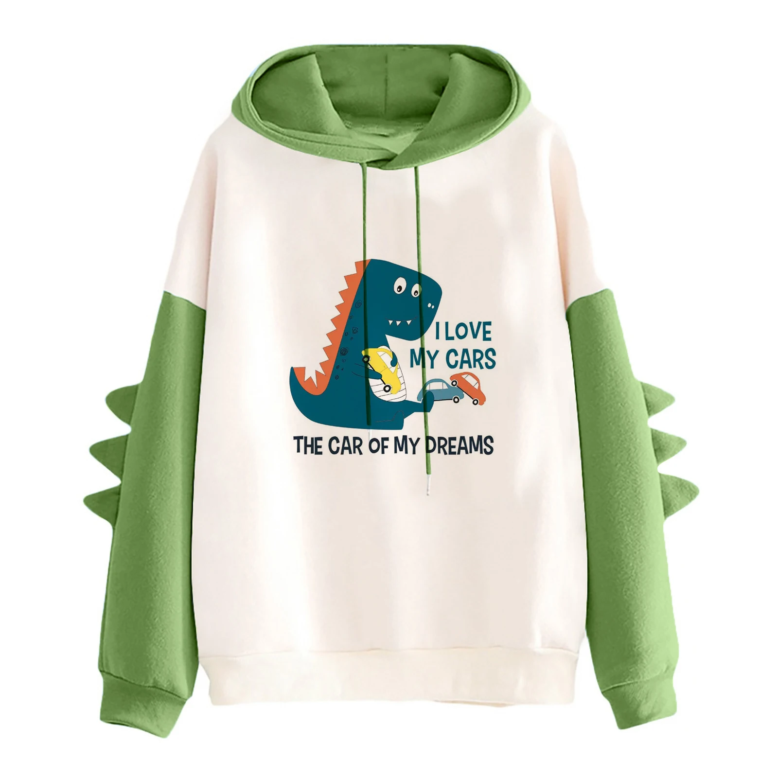 Adult Baby Dino Hoodie Casual Loose Color Block Long Sleeve Pullover Tops Hooded Sweatshirt ABDL