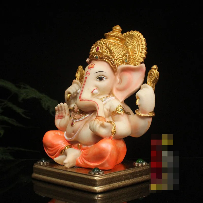 Nepal Handmade Painted Inlaid Gems Lucky Elephant Trunk God of Wealth Statue Thailand India Car Ganesha