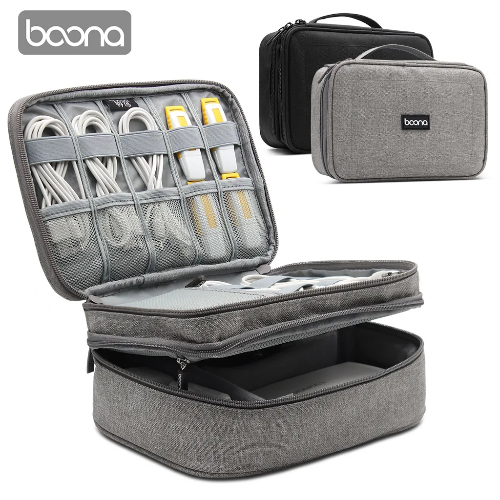 BOONA Travel Accessories Bag Portable Electronic Accessories case,Dual Cable Organizer Bag Carrying Bag for Cords,USB Flash L&XL