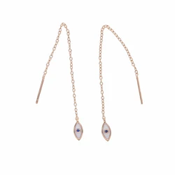 Long Chain Ear Threader Earring White Enamel Evil eye Charm Silver color Rose gold Turkish Fashion Earring Jewelry