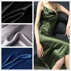 Acetic Satin Silky Fabric for Cheongsam Dress Pajama Skirt Designer Fabrics Silk Blue Sequin Brocade Sewing Diy White Black Red