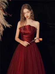 Toast Dress Burgundy Elegant Tube Top Long 2020 Bride Wedding Dress Slim Banquet Evening Dress Women Night Dress