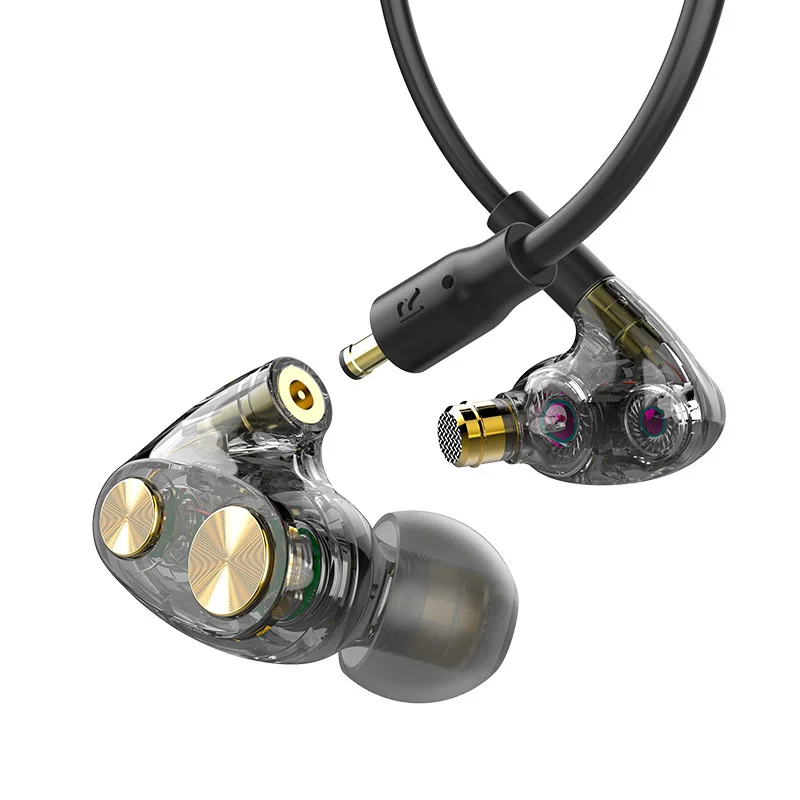 Hires Studio Monitor Earphones Wired Hi-Res Headphone HiFi Balanced Armature + Dual Dynamic Earbuds with Mic on Detachable Cable