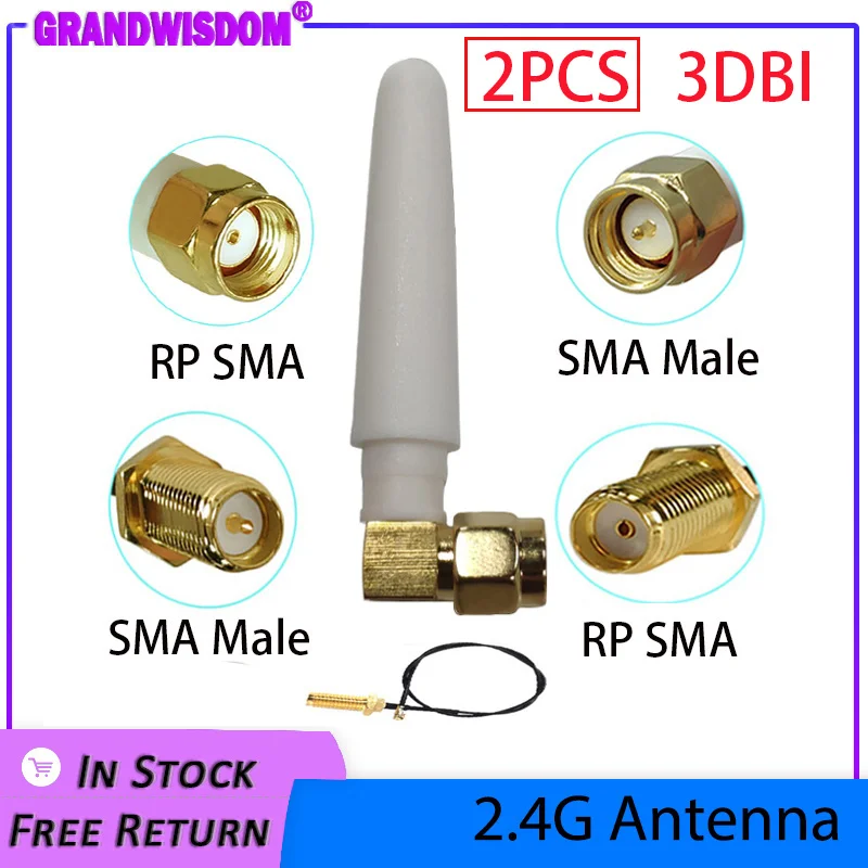 2.4GHz antenna 2pcs wifi SMA Male female Connector 2~3dbi 2.4 IOT antena wi fi Small Size antenne white antenas antennas router