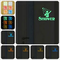 Funny Shower Room Door Sticker Glow in the Dark Bathroom Sign Wall Decal Toilet Washing Room Bath Room DIY Luminous Decoration