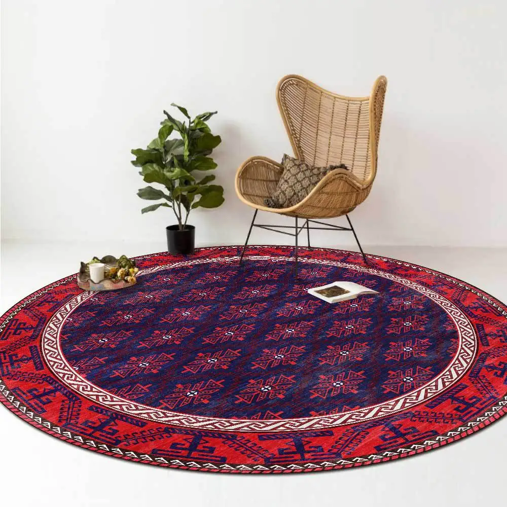 

Retro Red Persian European and American Ethnic Style Living Room Bedroom Hanging Basket Chair Round Floor Mat Carpet