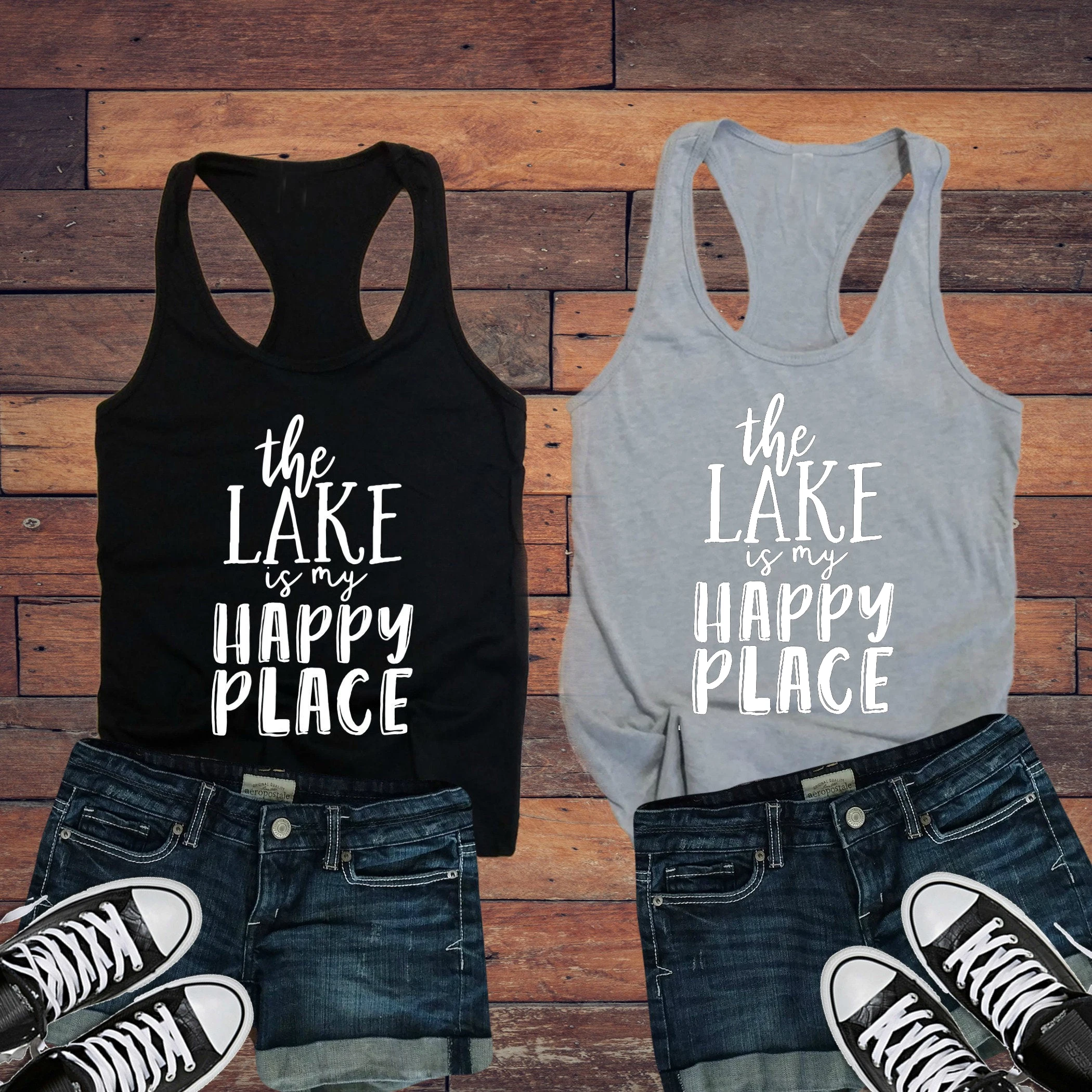 

2020 Adventure Slogan Grunge Tumblr Vest Undershirt Singlet Goth Sleeveless Garment The Lake Is My Happy Place Ladies Tank Top