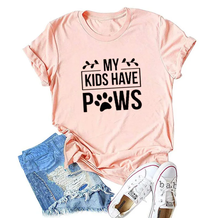 MY KIDS HAVE POWS Lovely Tees Tops Female Summer Short Sleeve T-shirt Tee Funny Letter T-shirt Woman