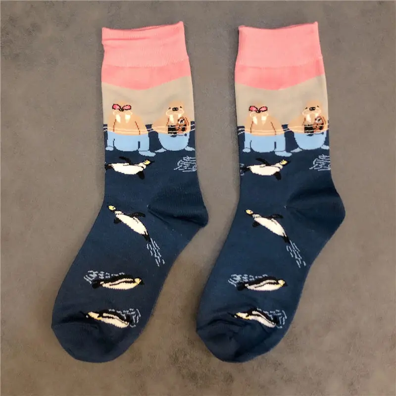 Adult Crew Cotton Fashion Socks Otter Otters Bank Beaver Seaquarium Alpaca Alpacas Llamas Lama Alpacos Sea lion Dog Morse Walrus